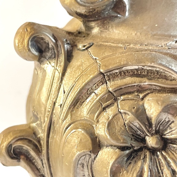 Vintage Spelter French Style Urn/Ewer with Porcelain Floral Medallion - Picture 8 of 14